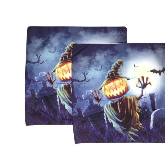 Halloween Throw Pillow Cover Set  Scary Pumpkin - Picture 1 of 4